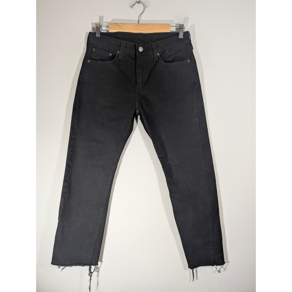Levi's 502 Mens Black Taper Fit Jeans Mid Rise Cropped Raw Hem Sz 29 Grunge